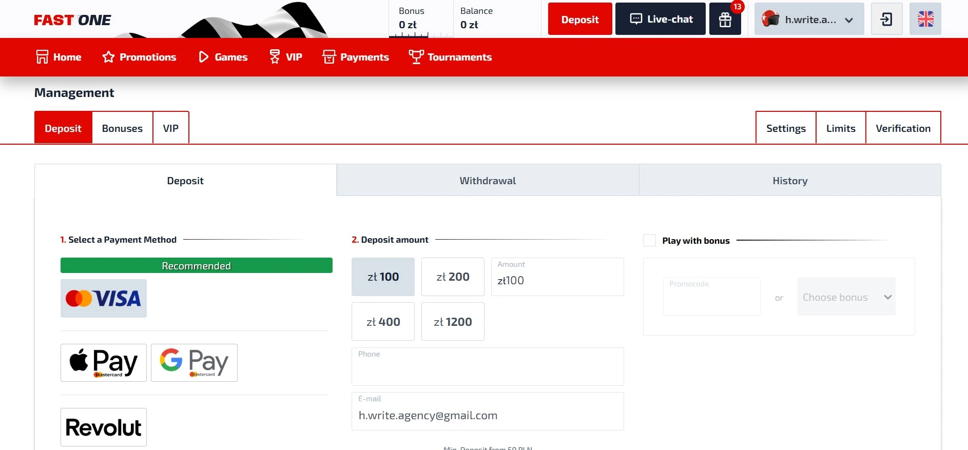 f1 casino payments