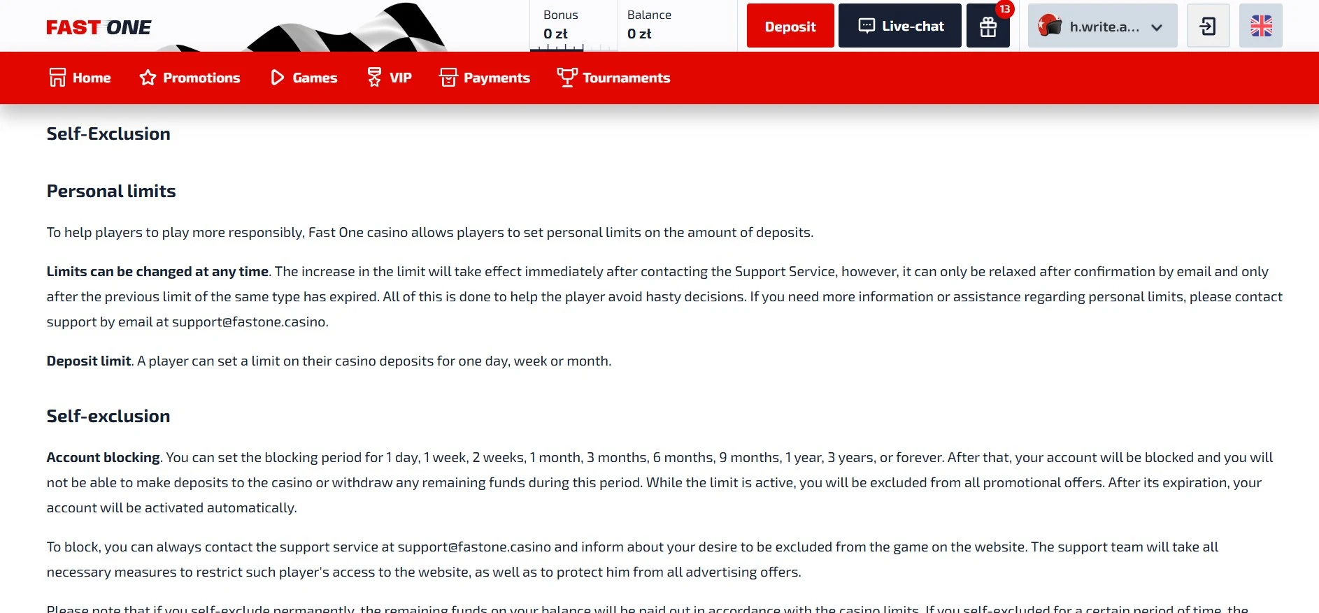 f1 casino support