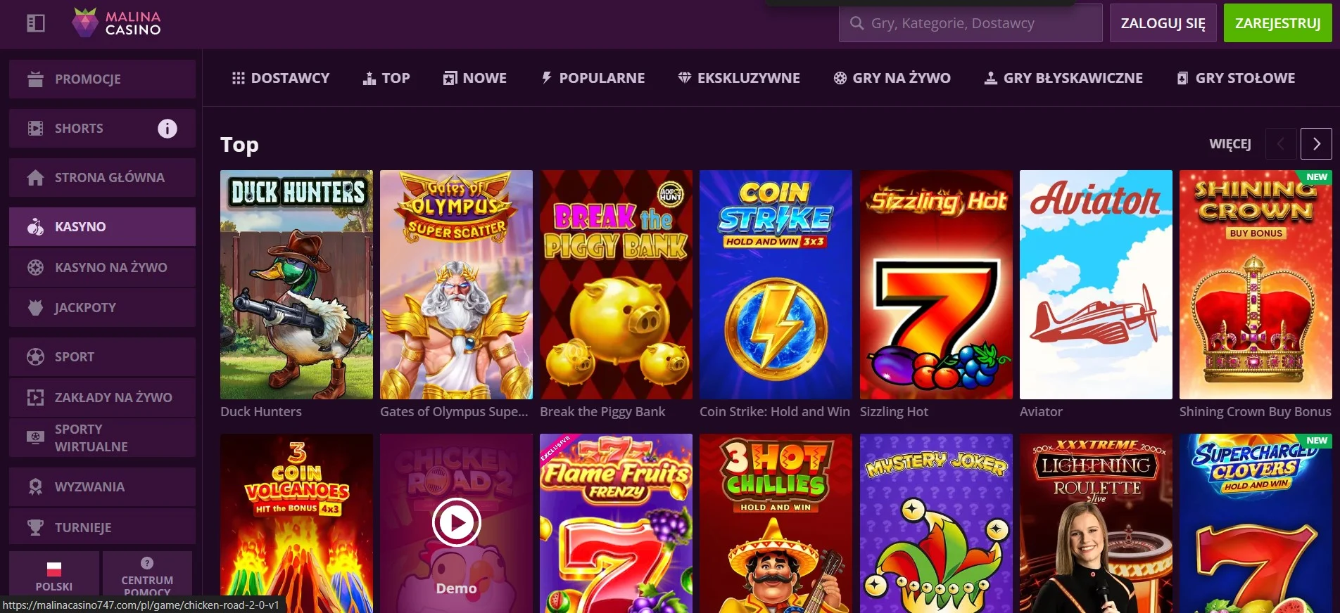 malina casino games