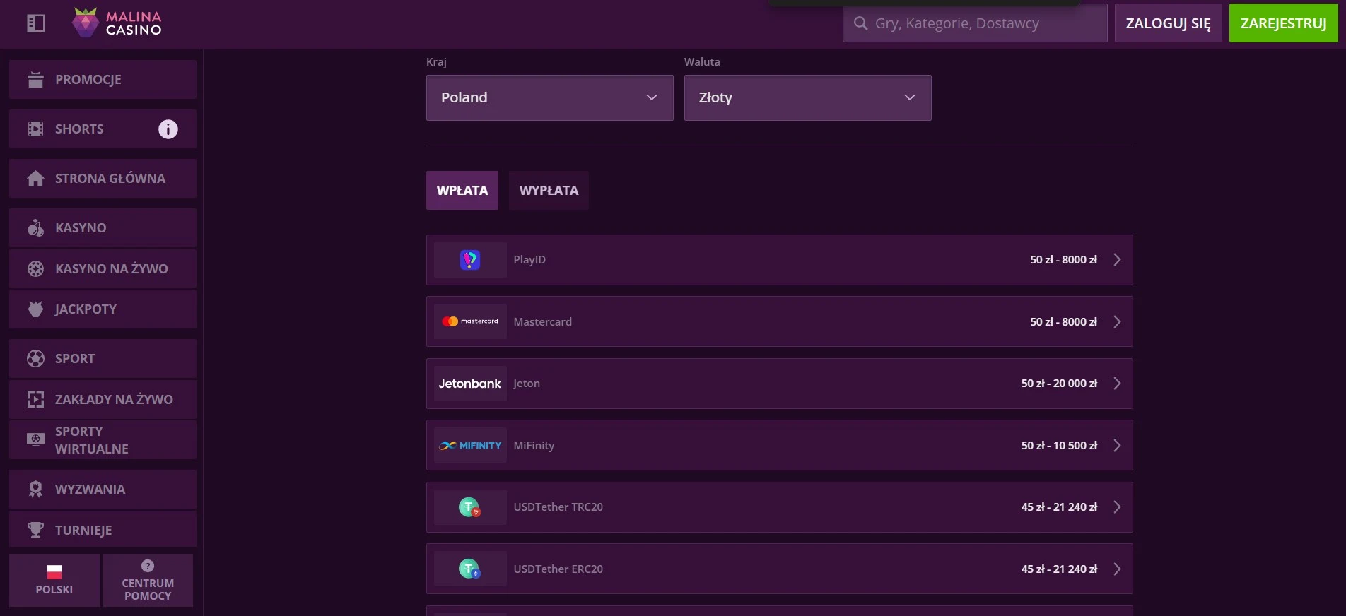 malina casino payments