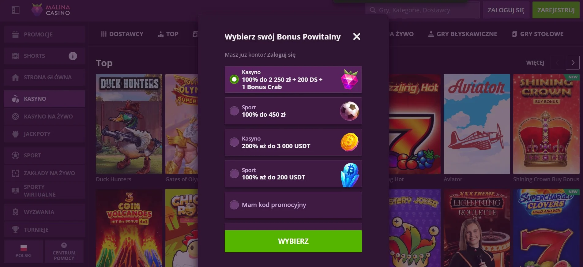 malina casino sign up