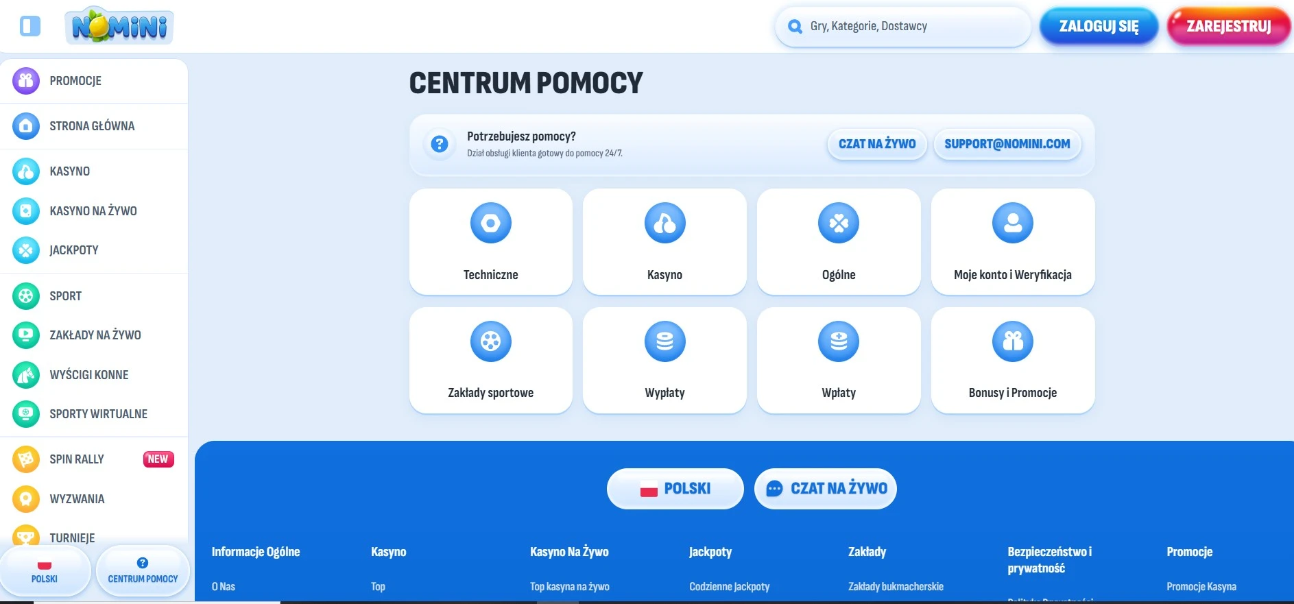 nomini casino support