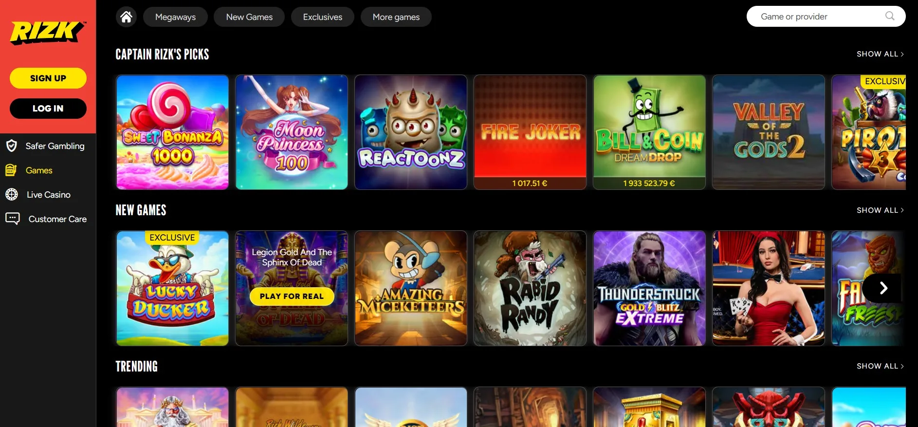 rizk casino games