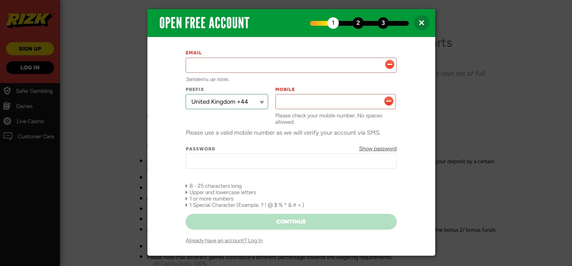 rizk casino sign up