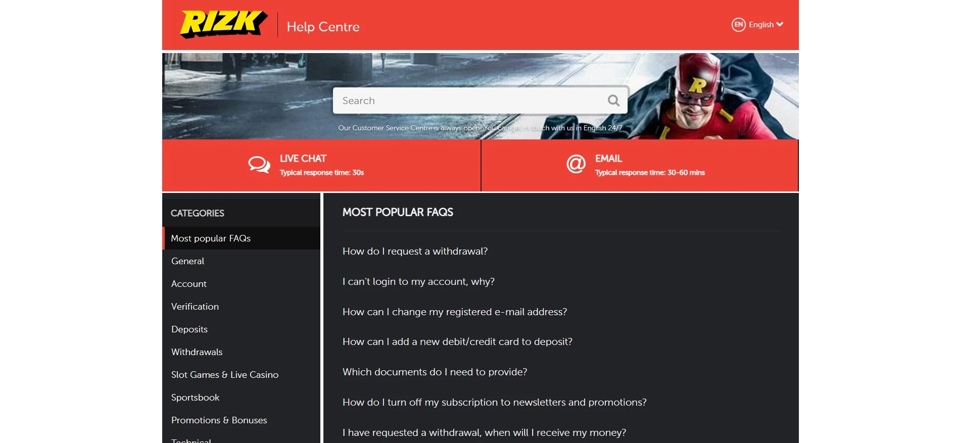 rizk casino support