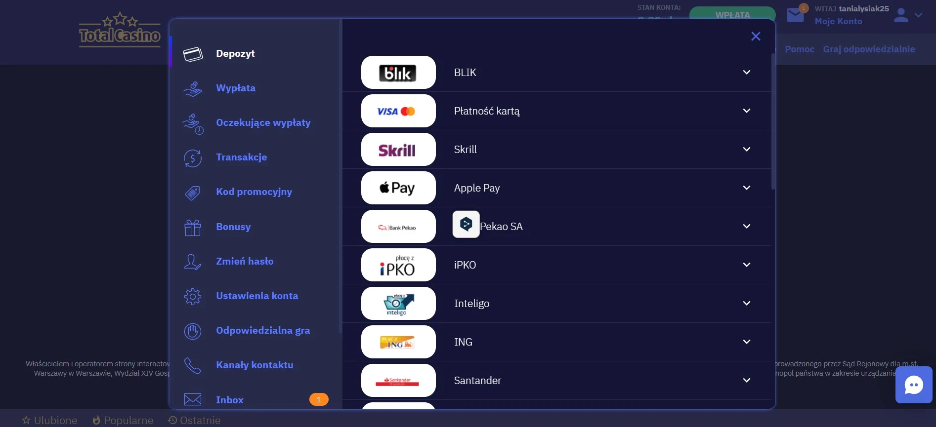 total casino payments